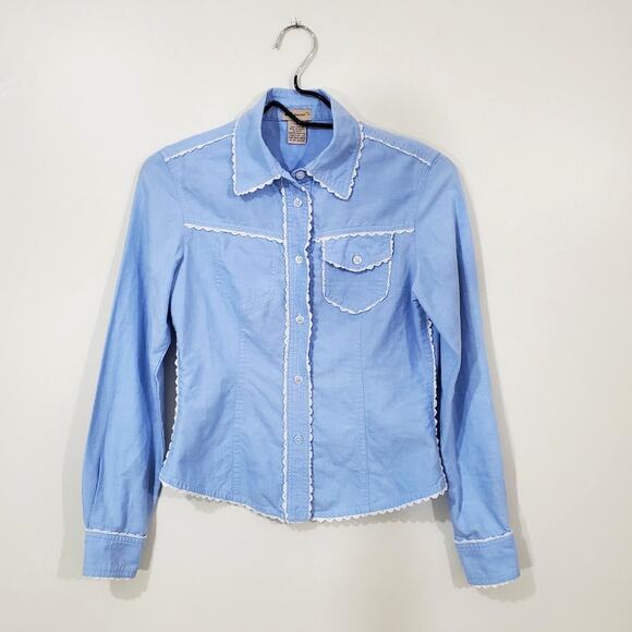 Elevenses Anthropologie Women's Button Down Denim Long Sleeve Top Size 2 - Picture 1 of 9